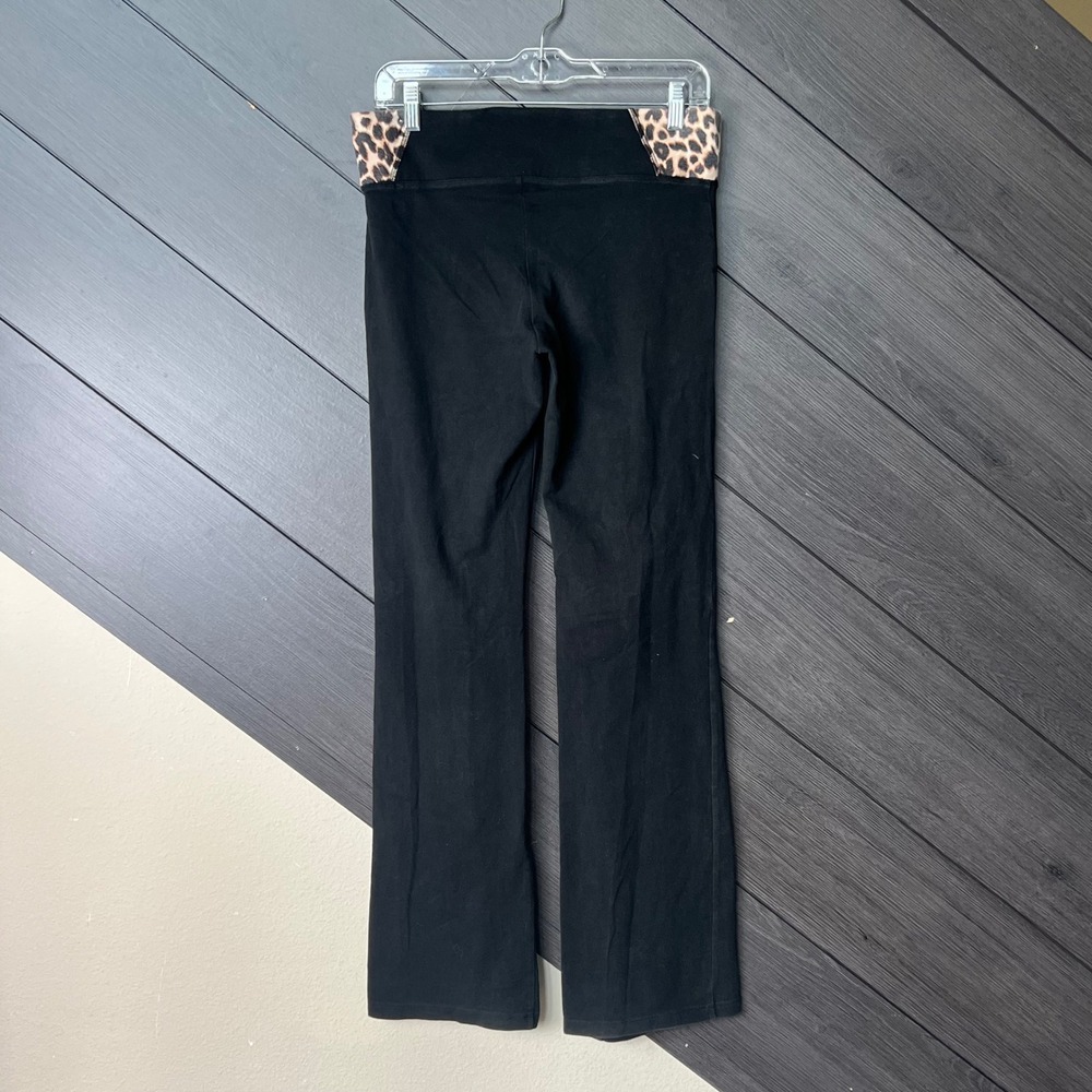 Victoria's Secret PINK Yoga Bootcut Pants Medium Black Leopard Trim Y2K Flare - Picture 3 of 4